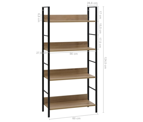 Estantería de 4 niveles madera ingeniería roble 60x27,6x124,5cm