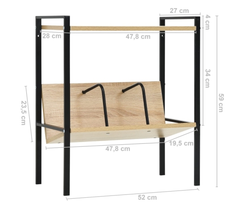 Estantería 2 niveles madera ingeniería negro roble 52x28x59 cm