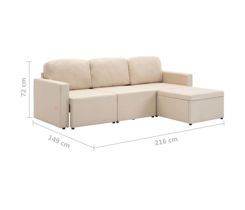 Sofá cama modular de 3 plazas tela color crema