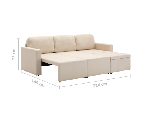 Sofá cama modular de 3 plazas tela color crema