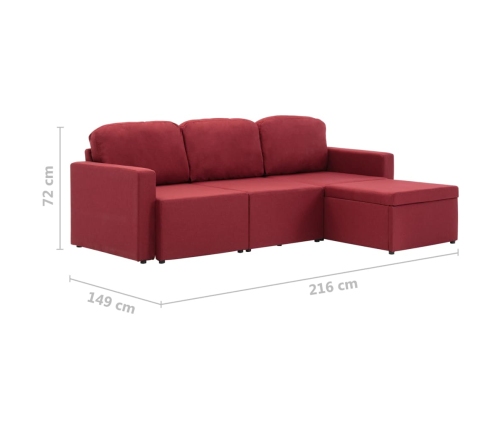 Sofá cama modular de 3 plazas tela color vino tinto