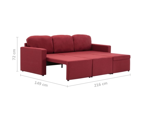 Sofá cama modular de 3 plazas tela color vino tinto