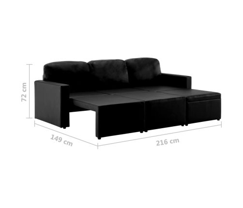 Sofá cama modular de 3 plazas cuero sintético negro