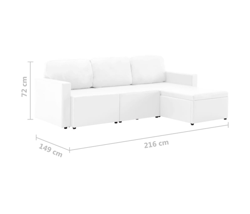 Sofá cama modular de 3 plazas de cuero sintético blanco