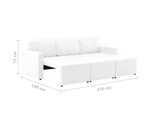 Sofá cama modular de 3 plazas de cuero sintético blanco