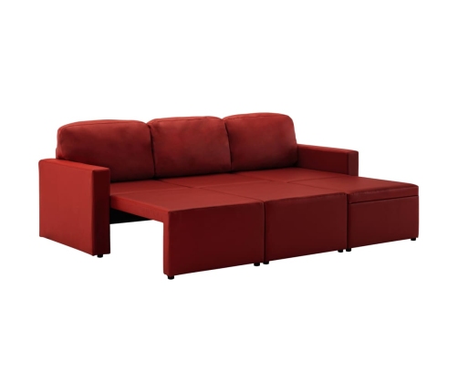 Sofá cama modular de 3 plazas cuero sintético color vino tinto