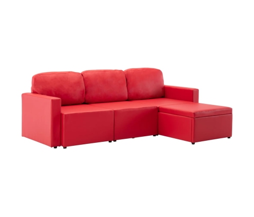 Sofá cama modular de 3 plazas cuero sintético rojo