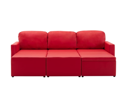 Sofá cama modular de 3 plazas cuero sintético rojo