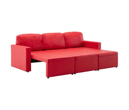 Sofá cama modular de 3 plazas cuero sintético rojo