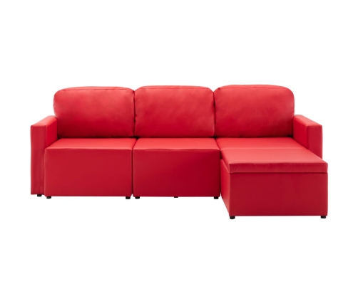 Sofá cama modular de 3 plazas cuero sintético rojo