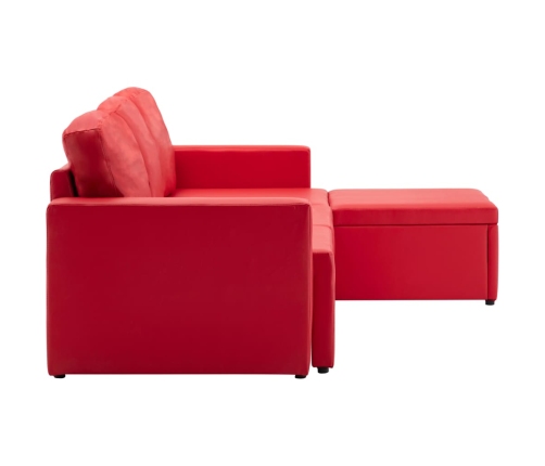 Sofá cama modular de 3 plazas cuero sintético rojo