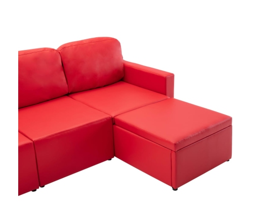 Sofá cama modular de 3 plazas cuero sintético rojo