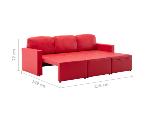 Sofá cama modular de 3 plazas cuero sintético rojo