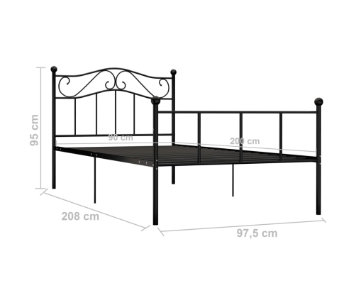 Estructura de cama sin colchón metal negro 90x200 cm