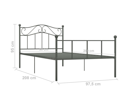 Estructura de cama sin colchón metal gris 90x200 cm