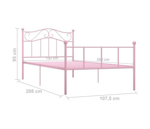 Estructura de cama sin colchón metal rosa 100x200 cm