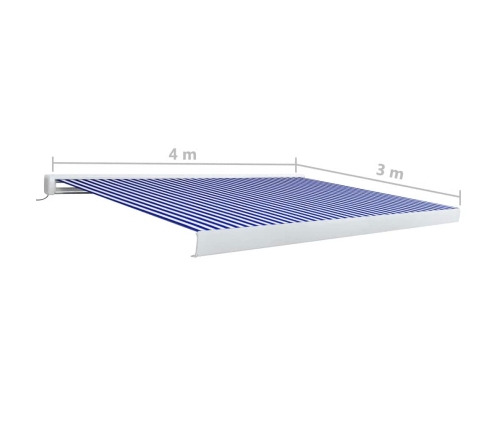 Toldo de carrete motorizado azul y blanco 400x300 cm