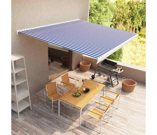 Toldo de carrete motorizado azul y blanco 400x300 cm