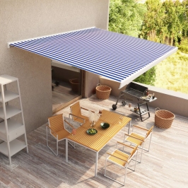 Toldo de carrete motorizado azul y blanco 450x300 cm