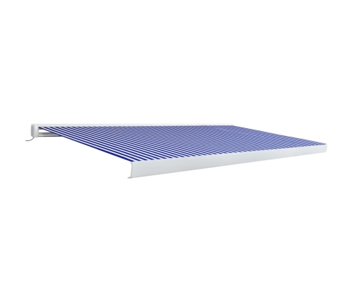 Toldo de carrete motorizado azul y blanco 500x300 cm