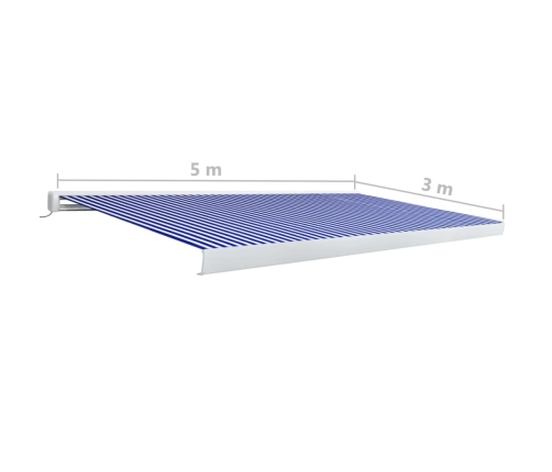 Toldo de carrete motorizado azul y blanco 500x300 cm