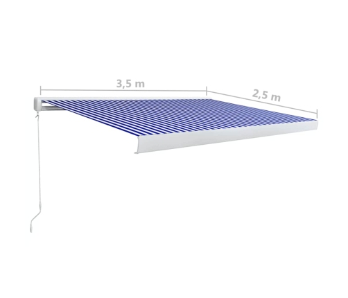 Toldo de carrete manual azul y blanco 350x250 cm