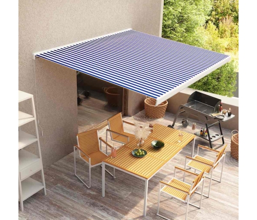 Toldo de carrete manual azul y blanco 350x250 cm