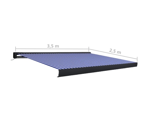 Toldo de carrete motorizado azul y blanco 350x250 cm