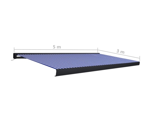 Toldo de carrete motorizado azul y blanco 500x300 cm