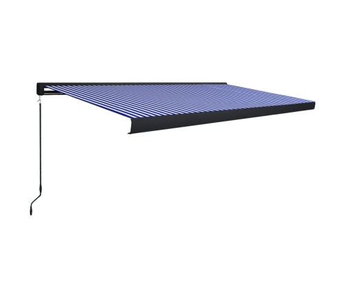 Toldo de carrete manual azul y blanco 500x300 cm