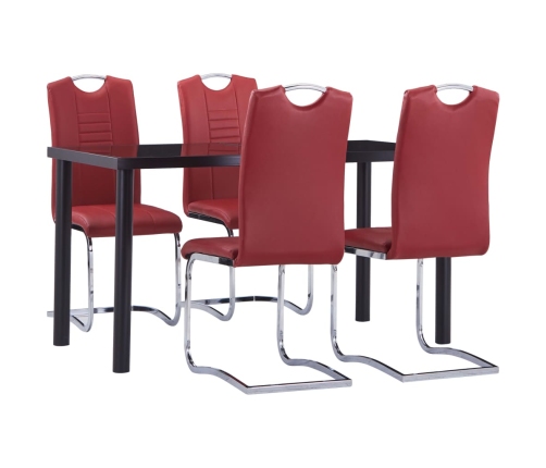 Juego de comedor 5 piezas cuero sintético rojo