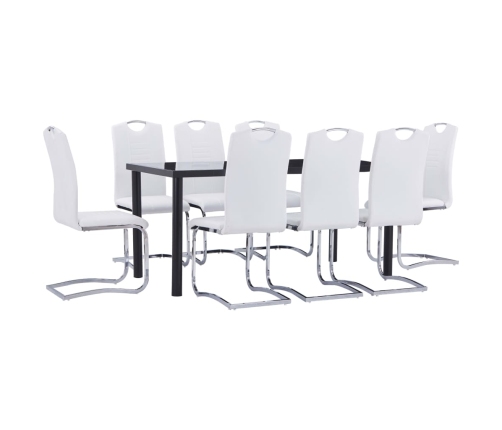 Juego de comedor 9 piezas cuero sintético blanco