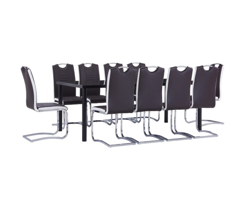 Juego de comedor 11 piezas cuero sintético marrón