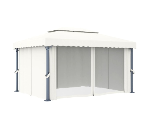 Cenador con cortina blanco crema aluminio 4x3 m