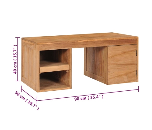 Mesa de centro de madera maciza de teca 90x50x40 cm