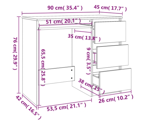 Escritorio de madera contrachapada blanco 90x45x76 cm