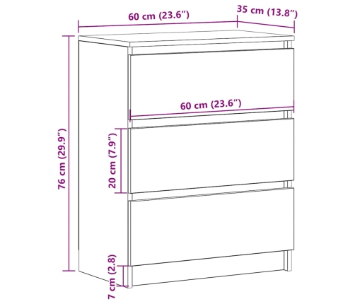Aparador de madera contrachapada negro 60x35x76 cm