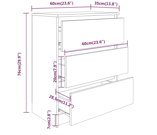 Aparador de madera contrachapada gris 60x35x76 cm