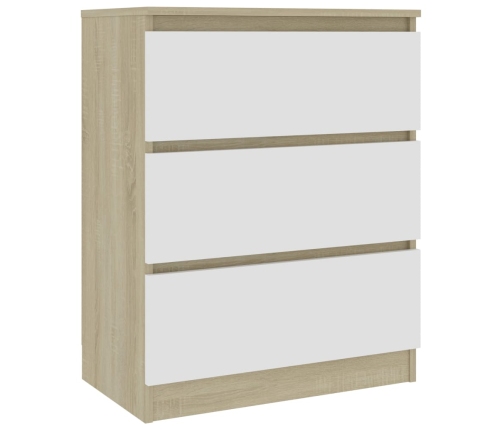 Aparador madera contrachapada blanco y roble Sonoma 60x35x76 cm