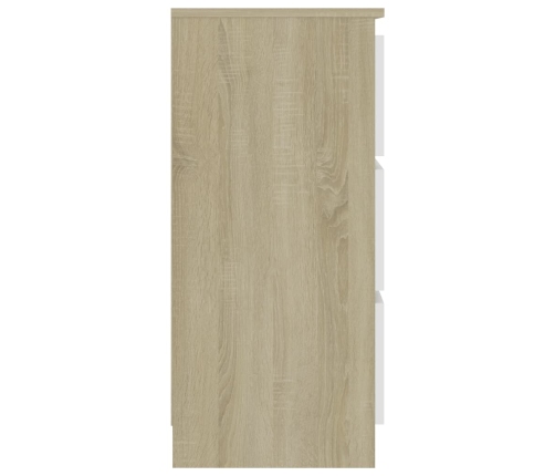 Aparador madera contrachapada blanco y roble Sonoma 60x35x76 cm