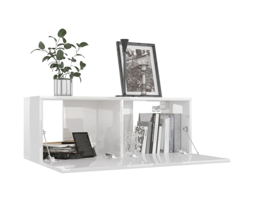 vidaXL Mueble TV madera contrachapada blanco brillante 80x30x30 cm