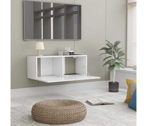 Mueble TV madera contrachapada blanco brillante 80x30x30 cm