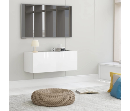 Mueble TV madera contrachapada blanco brillante 80x30x30 cm