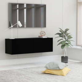 Mueble pared TV madera contrachapada roble negro 100x30x30 cm
