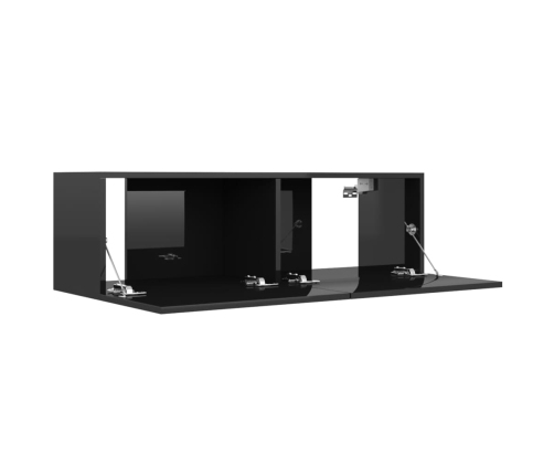 Mueble TV madera contrachapada negro brillante 100x30x30 cm