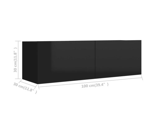 Mueble TV madera contrachapada negro brillante 100x30x30 cm