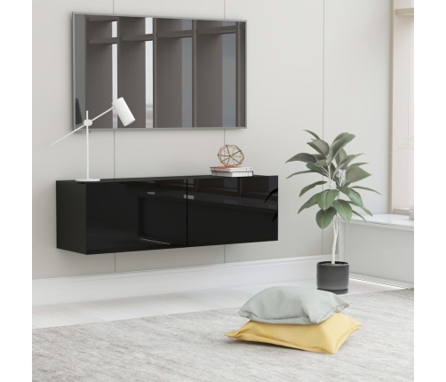 Mueble TV madera contrachapada negro brillante 100x30x30 cm