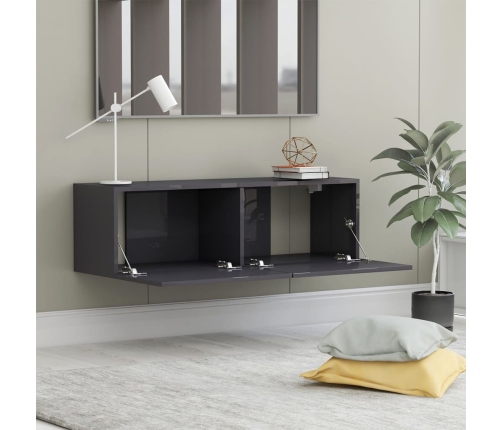 Mueble TV madera contrachapada gris brillante 100x30x30 cm