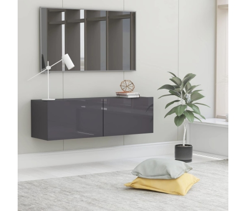 Mueble TV madera contrachapada gris brillante 100x30x30 cm