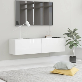 Mueble TV madera contrachapada blanco brillante 120x30x30 cm